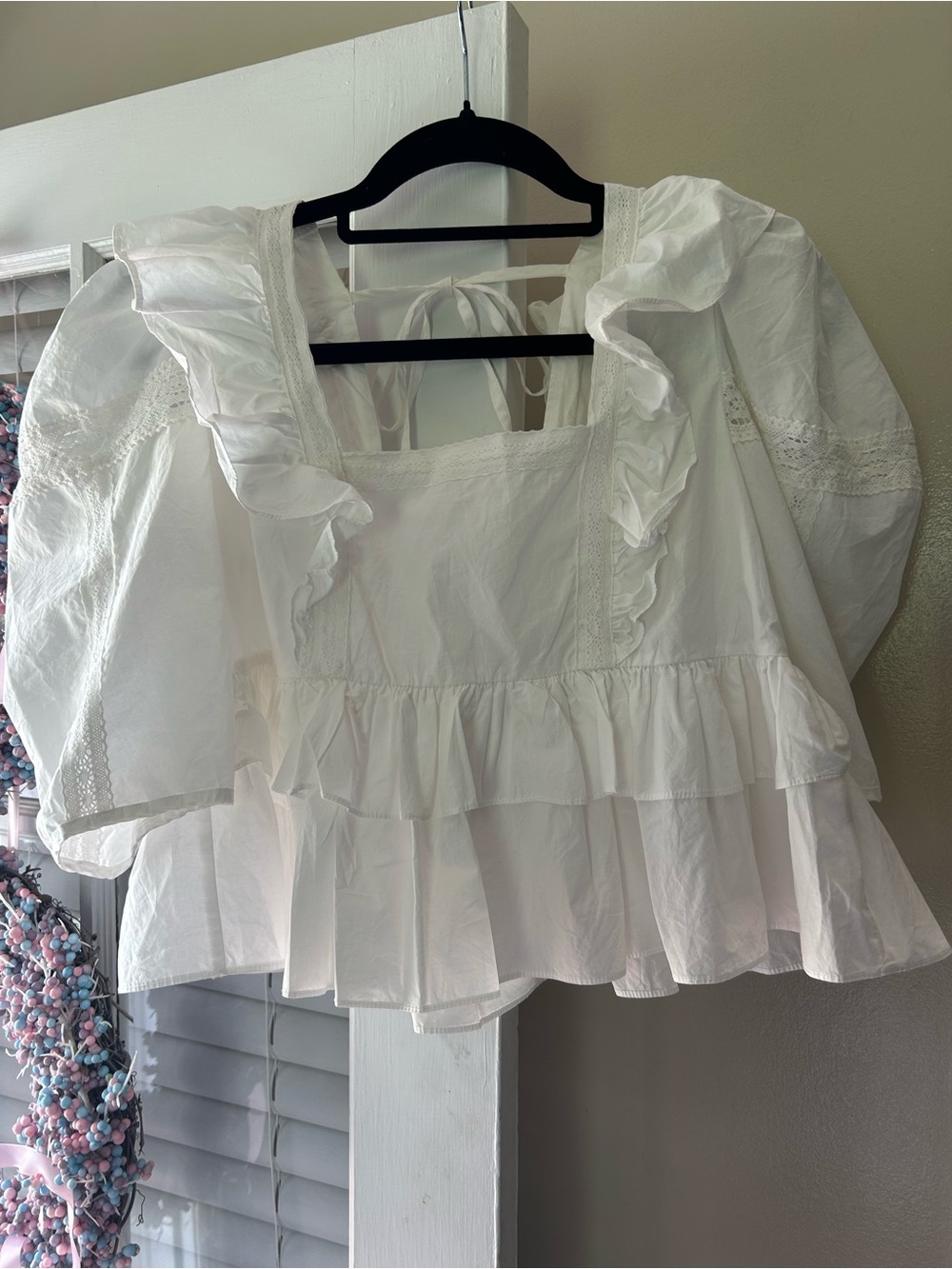 White Ruffle Square-Neck Peasant Blouse